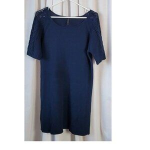 Massini Sweater Dress Knit Short Sleeves round neck Acrylic Navy Blue Large EUC